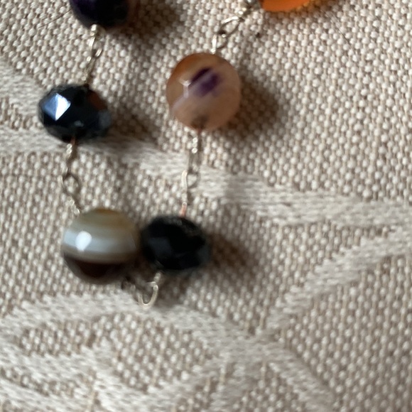 Multi stone gemstone long strand agate onyx quartz 43” necklace 925 strung - Picture 11 of 11